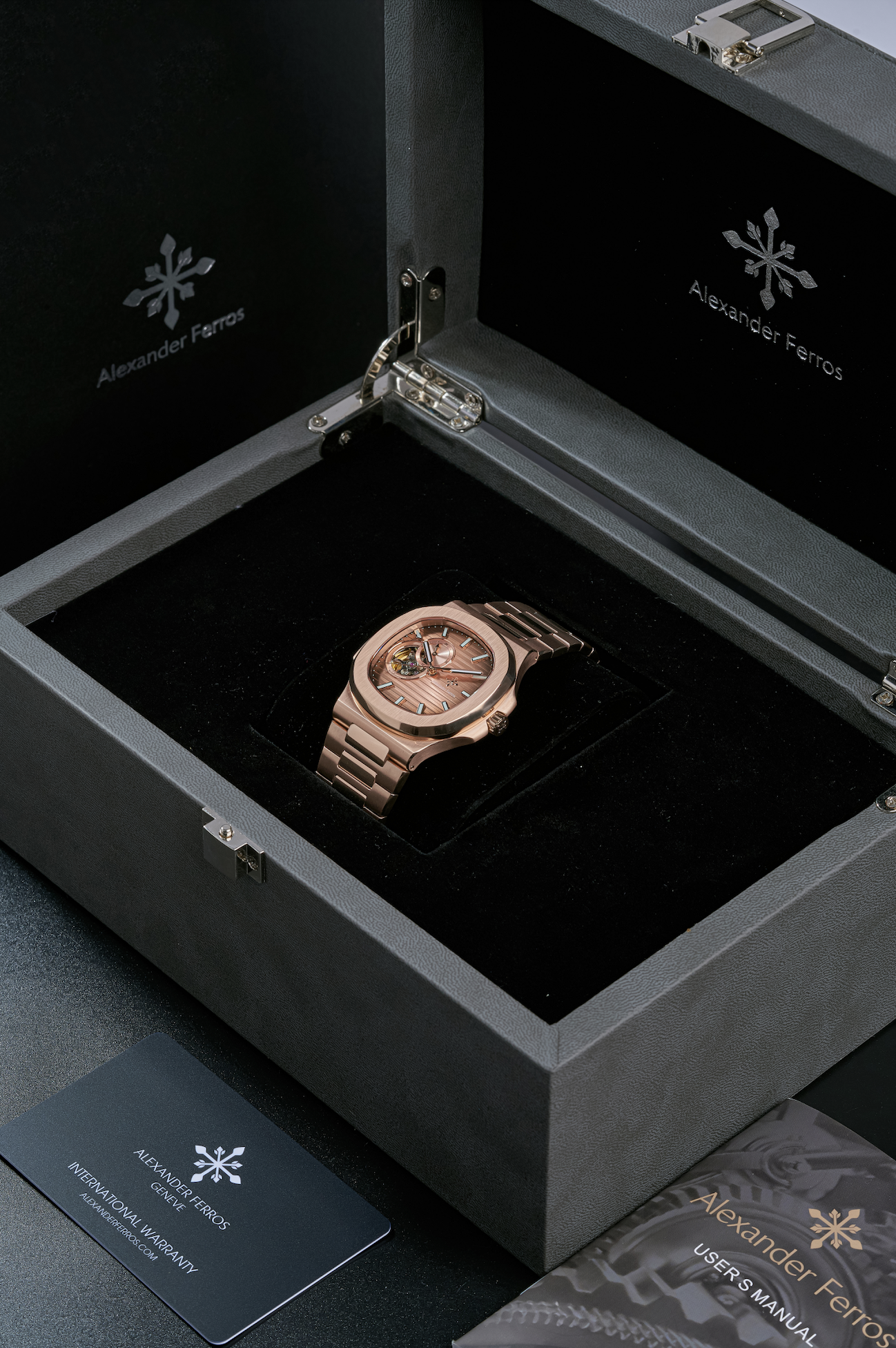 Đồng Hồ AF 6012R/08 Open Heart Brown Gold 41mm