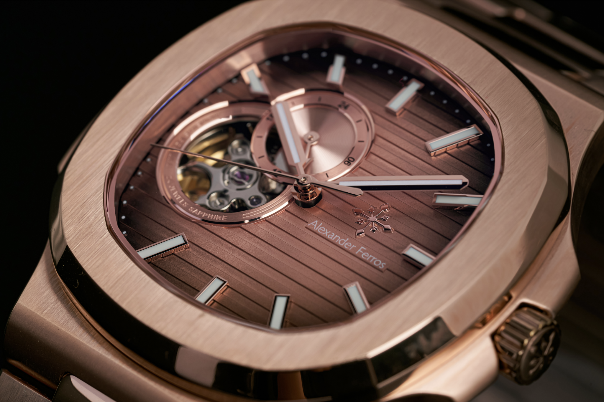 Đồng Hồ AF 6012R/08 Open Heart Brown Gold 41mm