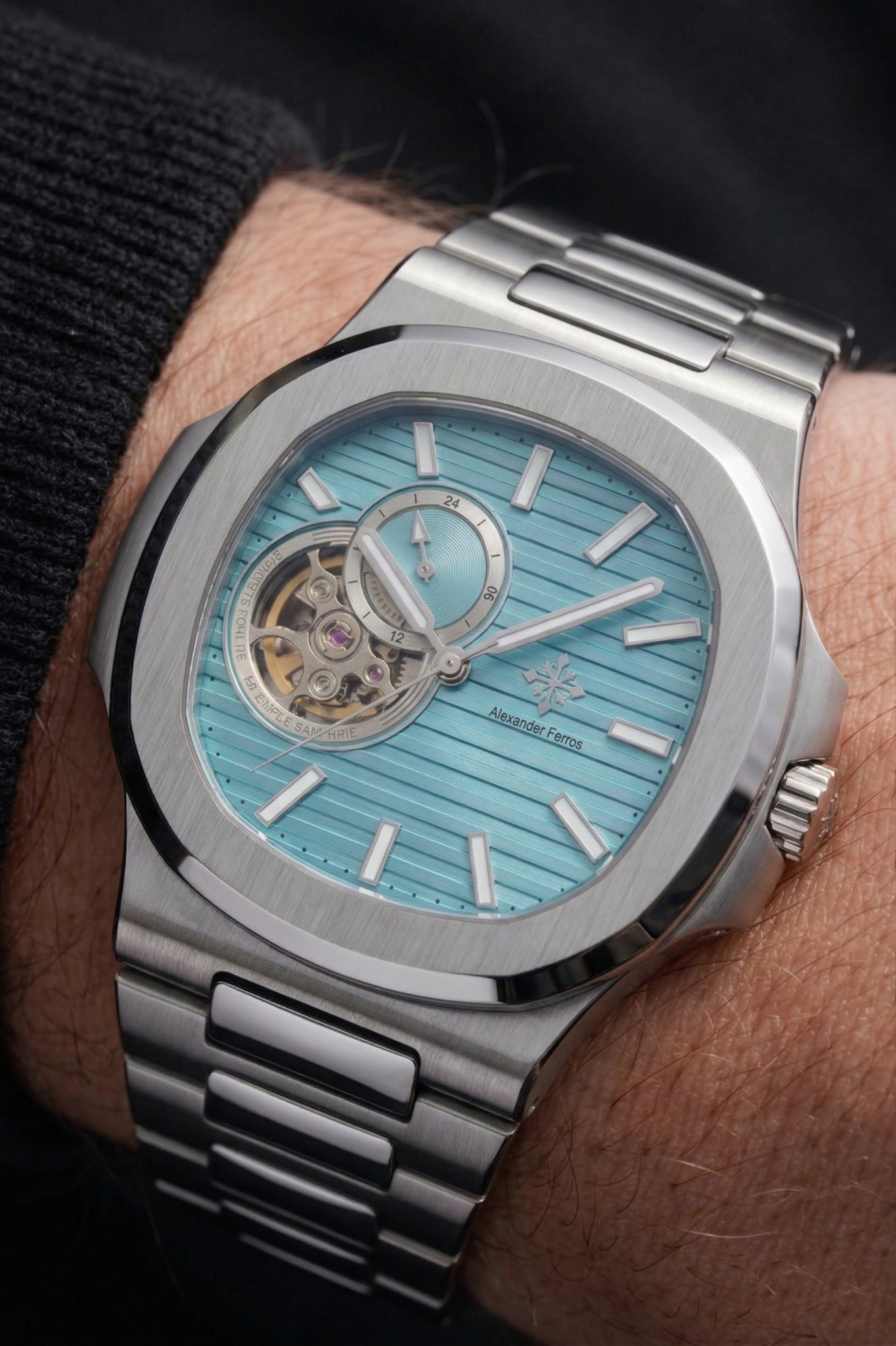 Đồng Hồ 6012S/13 Open Heart Light Blue Silver 42.5mm - Alexander Ferros