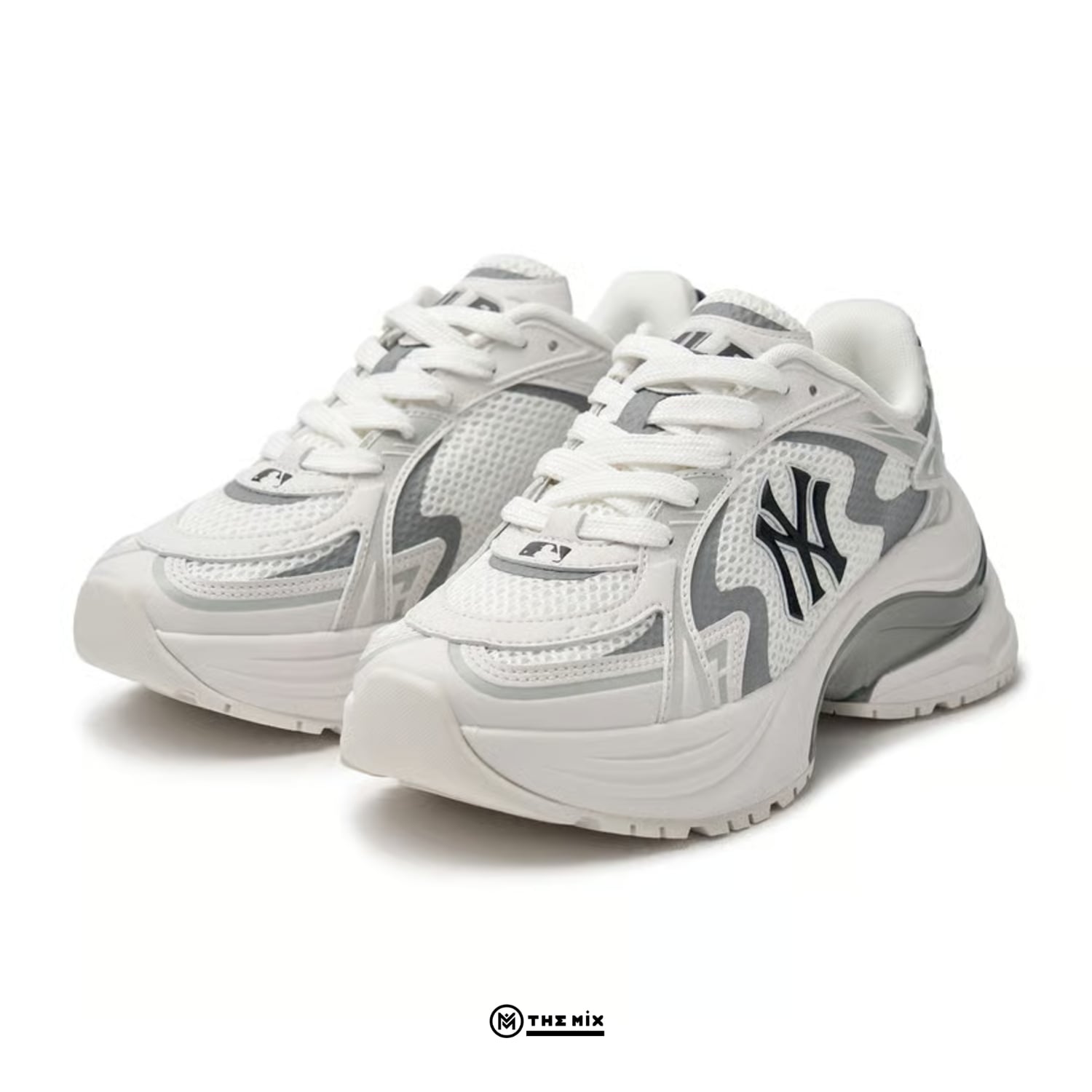 MLB Curve Runner NY Trắng Xám 2025, MLB 3ARNSPL4N-50WHS, MLB Curve Runner, MLB NY White Grey, sneaker MLB trắng xám, New York Yankees sneaker, MLB Korea 2025