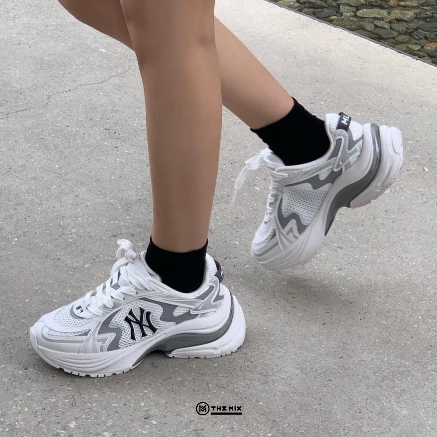 MLB Curve Runner NY Trắng Xám 2025, MLB 3ARNSPL4N-50WHS, MLB Curve Runner, MLB NY White Grey, sneaker MLB trắng xám, New York Yankees sneaker, MLB Korea 2025