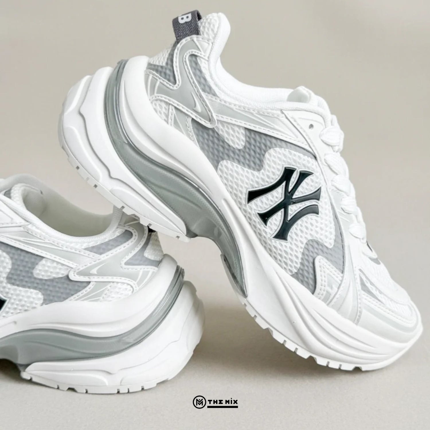 MLB Curve Runner NY Trắng Xám 2025, MLB 3ARNSPL4N-50WHS, MLB Curve Runner, MLB NY White Grey, sneaker MLB trắng xám, New York Yankees sneaker, MLB Korea 2025
