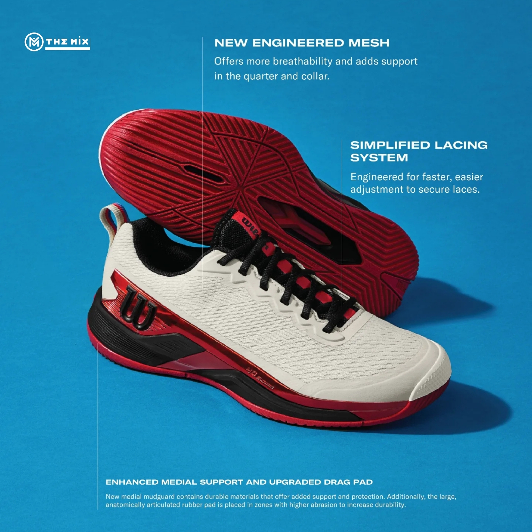 Wilson Rush Pro 4.5 USO Tofu Infrared Black - WRS336670 Chính Hãng - The Mix Giày Pickleball Chính Hãng