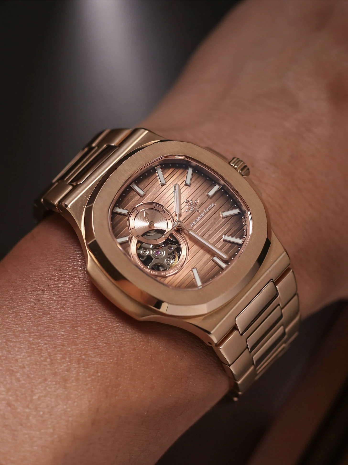 Đồng Hồ AF 6012R/08 Open Heart Brown Gold 41mm