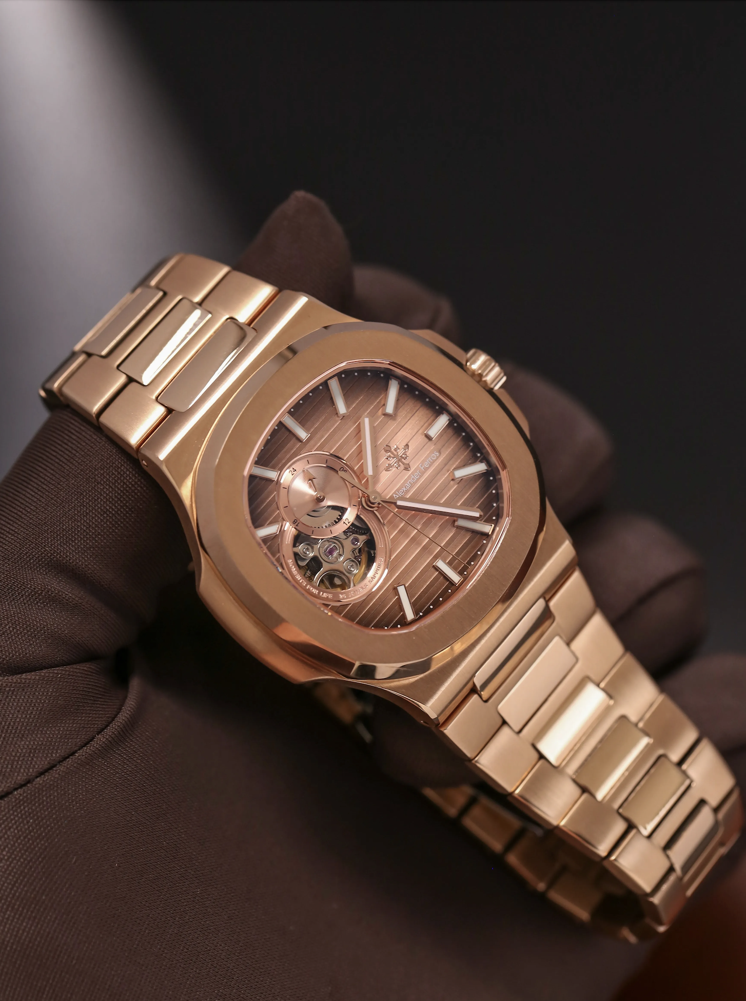 Đồng Hồ AF 6012R/08 Open Heart Brown Gold 41mm