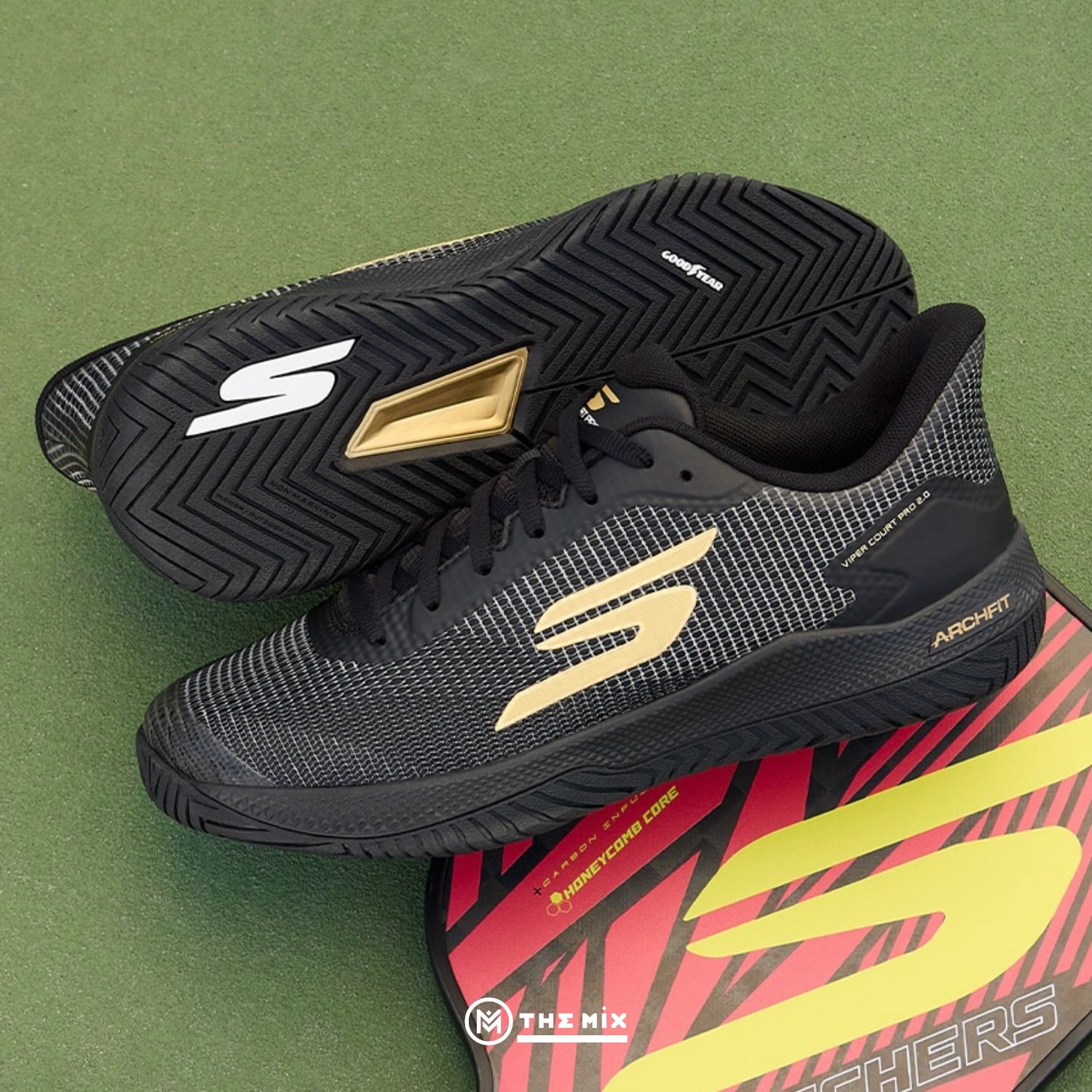 Skechers Viper Court Pro 2.0, Black Gold, 246109C-BKGD, pickleball shoes, Goodyear Performance outsole