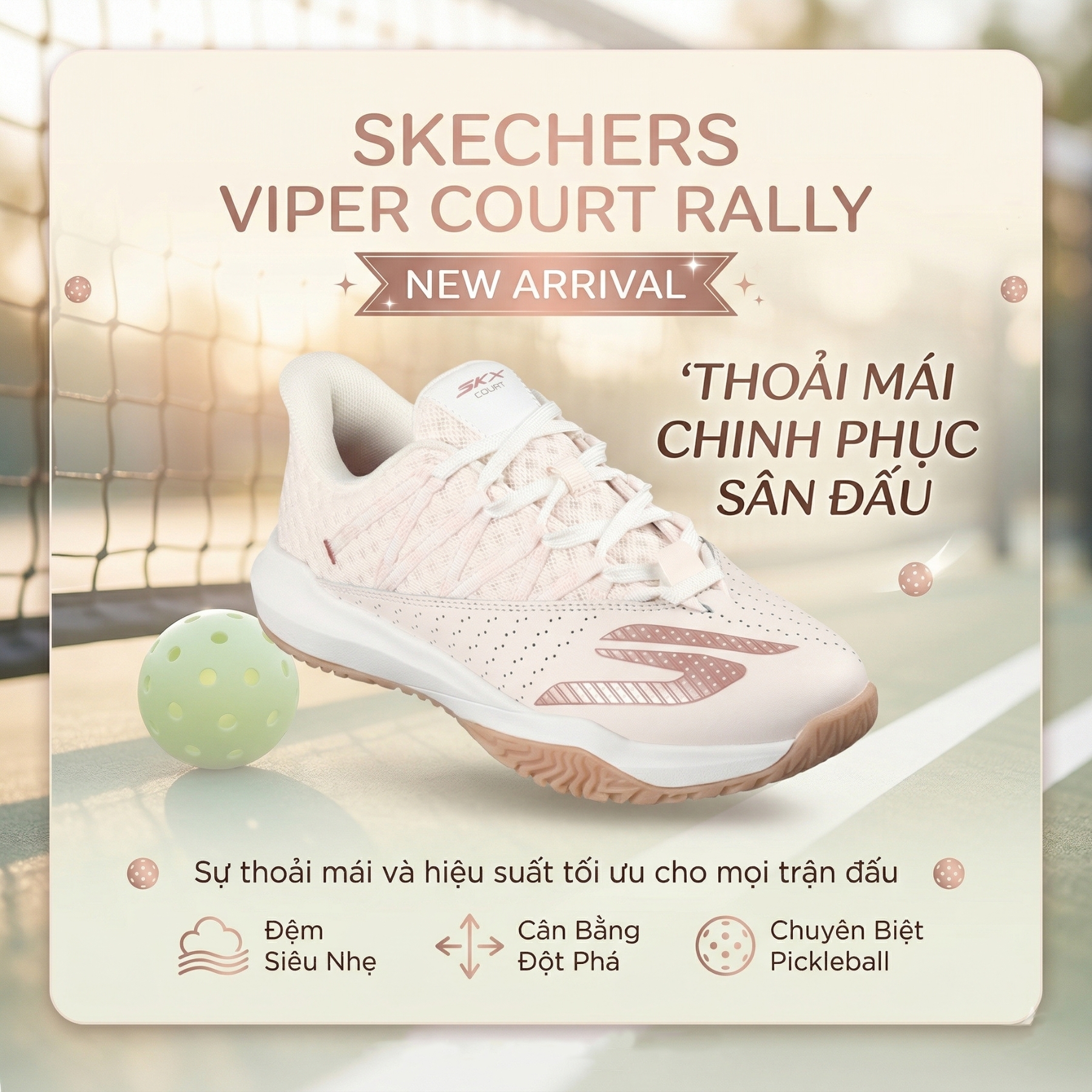 Skechers Viper Court Rally ''Beige'' - 172110/LTPK - Giày Pickleball