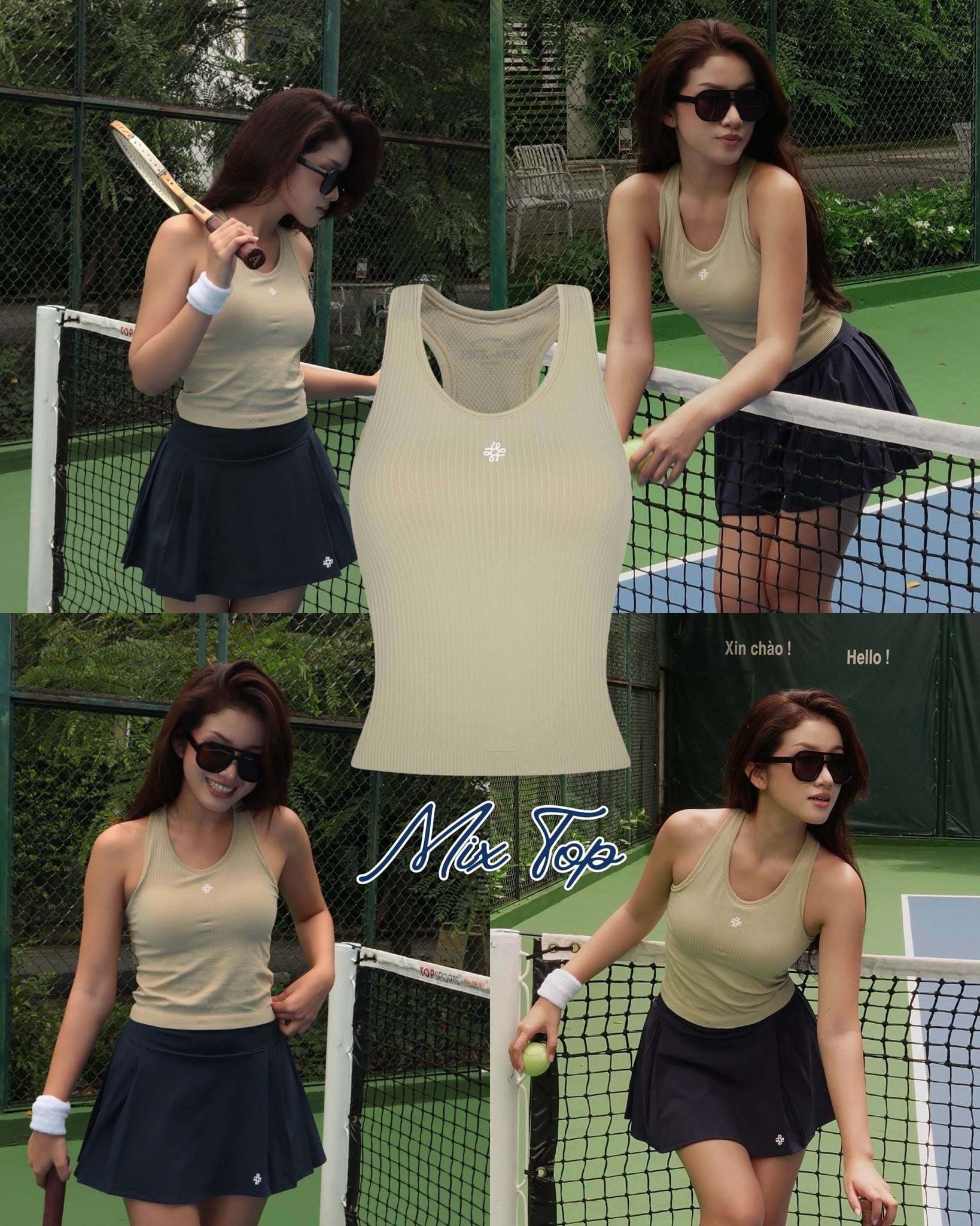 Áo thể thao nữ Mix Top - Beige - PicknMix Sportwear