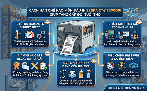 Cách hạn chế hao mòn đầu in Zebra ZT411 300dpi giúp tăng gấp đôi tuổi thọ