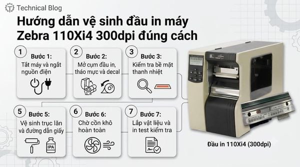 Hướng dẫn vệ sinh đầu in máy Zebra 110Xi4 300dpi đúng cách