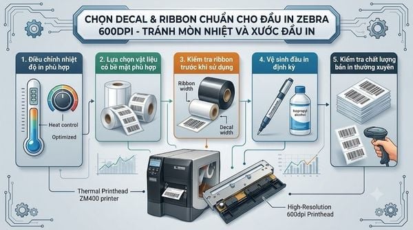 Chọn decal và ribbon chuẩn cho đầu in Zebra 600dpi