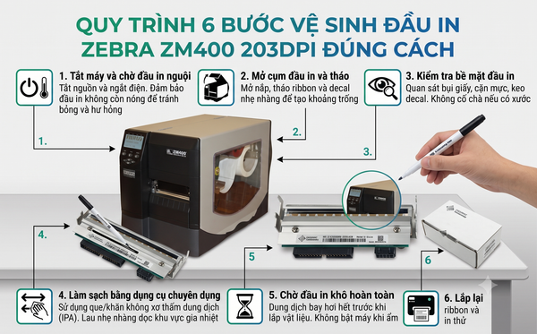 Quy trình vệ sinh đầu in nhiệt Zebra ZM400 203dpi đúng chuẩn để kéo dài tuổi thọ