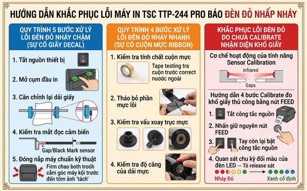 Khắc phục lỗi máy in TSC TTP-244 Pro báo đèn đỏ nhấp nháy