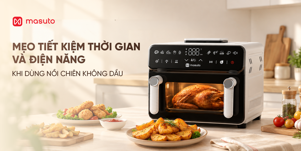 Mẹo tiết kiệm thời gian và điện năng khi dùng Nồi chiên không dầu 12l Masuto  MSPRIMEAIR