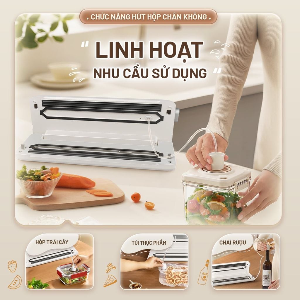 Máy Masuto tích hợp dao cắt túi tiện lợi, tối ưu trải nghiệm.