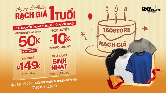 HAPPY BIRTHDAY 160STORE RẠCH GIÁ 1 TUỔI – ƯU ĐÃI TOÀN BỘ CỬA HÀNG