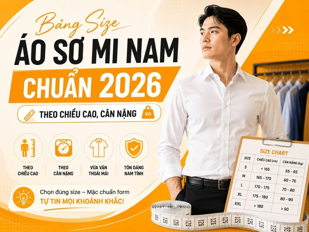 Bảng Size Áo Sơ Mi Nam Chuẩn 2026 Theo Chiều Cao, Cân Nặng