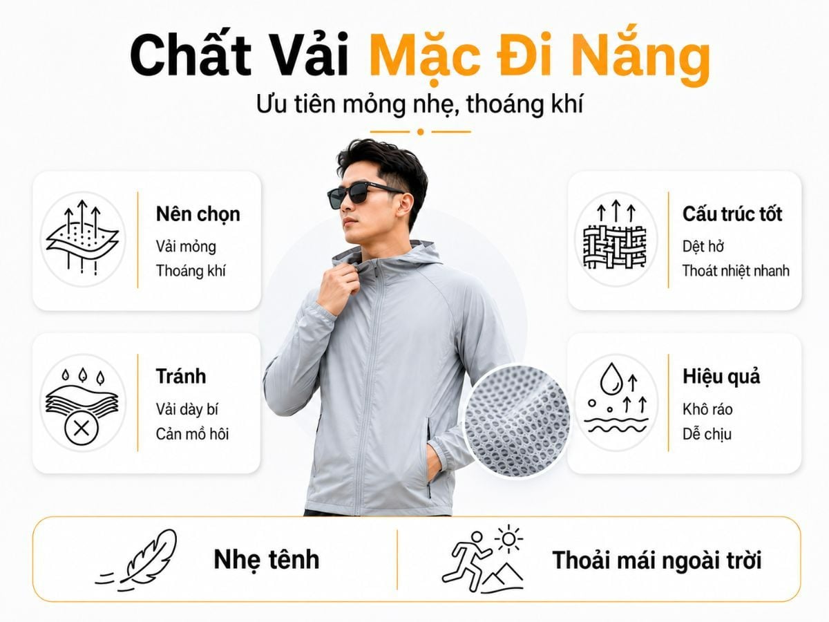 Chất liệu thoáng mát luôn là ưu tiên hàng đầu khi chọn áo chống nắng