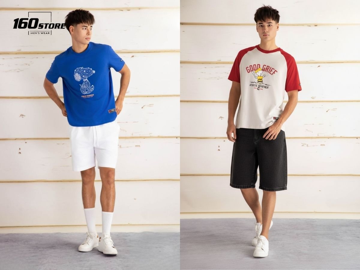 Áo graphic T-shirt phối quần short và sneaker