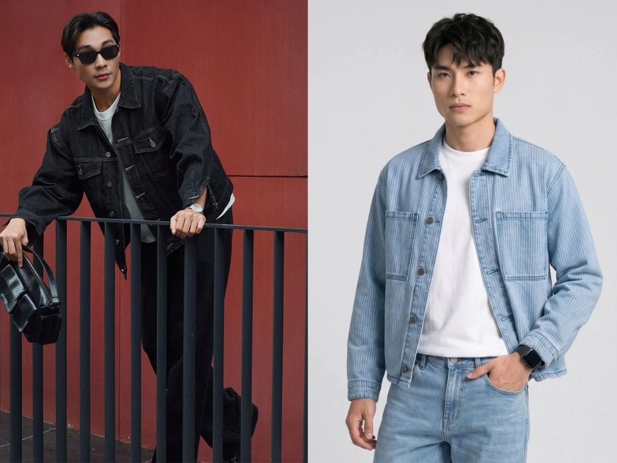 Áo khoác denim là lớp áo thu đông nam có tính ứng dụng cao nhờ dễ phối với tee, polo, jeans và kaki