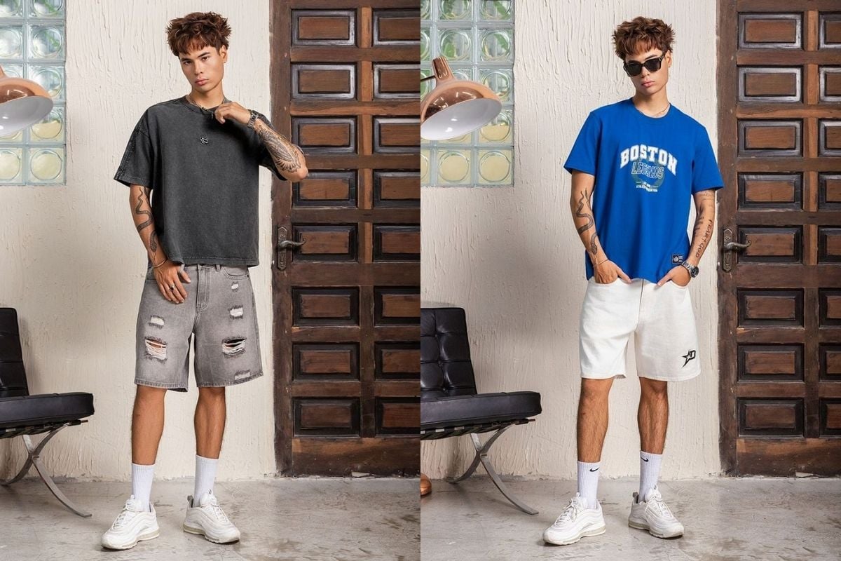 Áo thun nam kết hợp với quần short