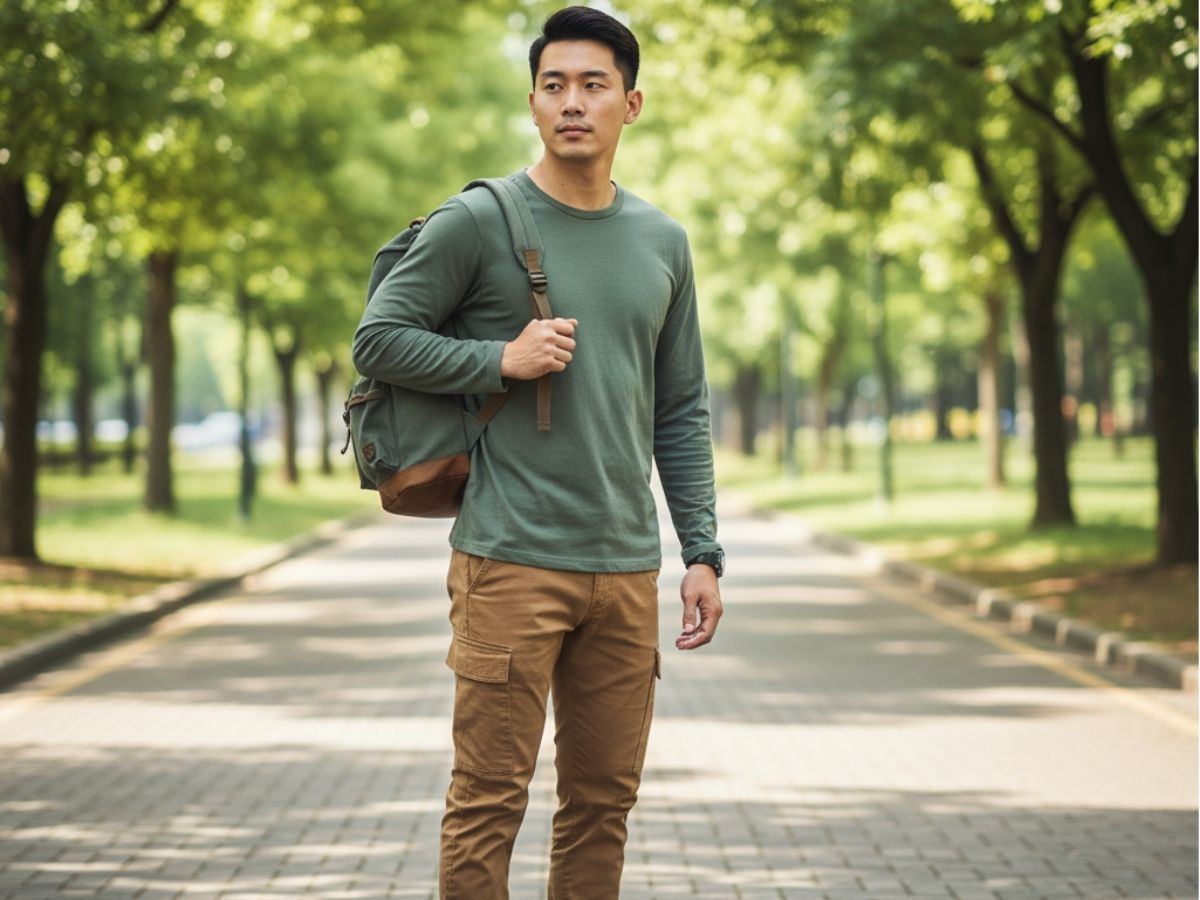 Phối quần cargo và áo thun tay dài