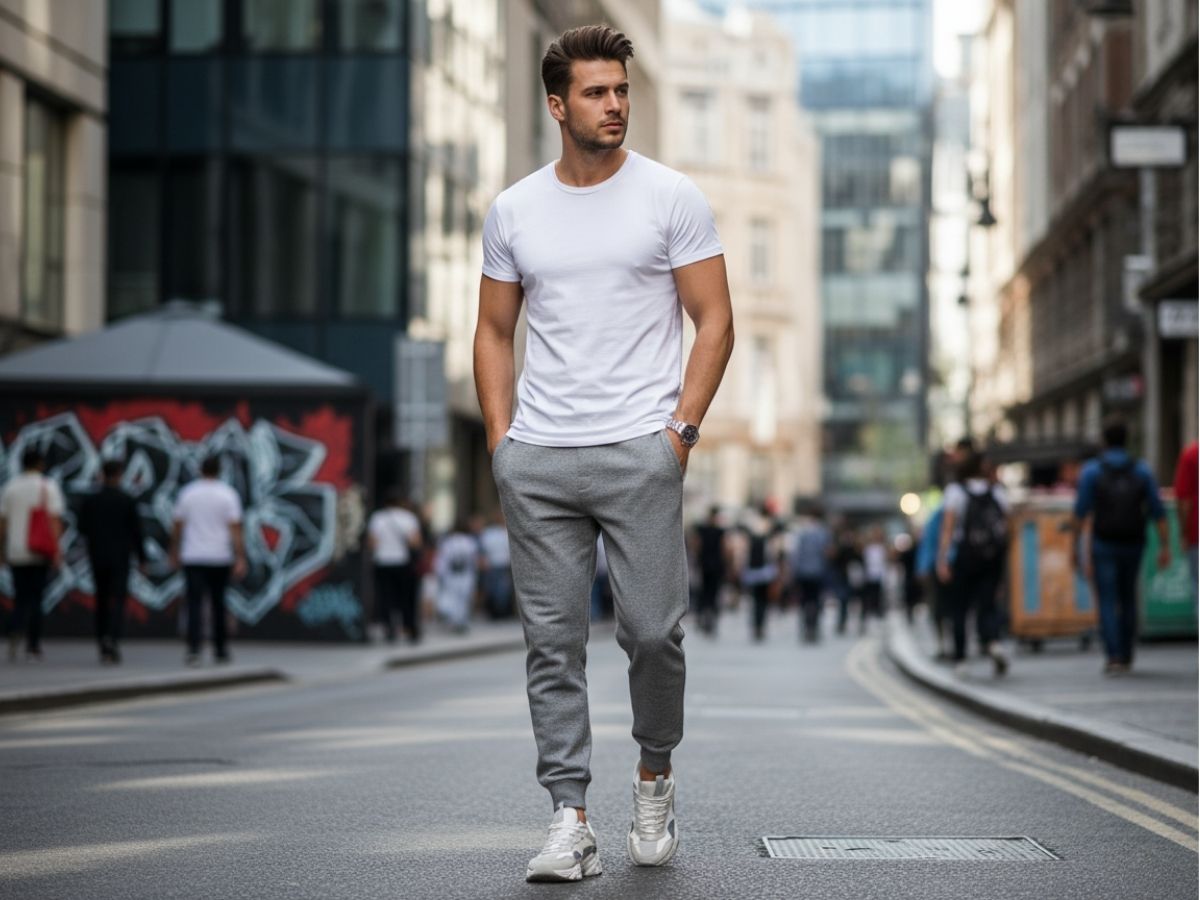 Sporty với áo thun trằng và quần nỉ jogger