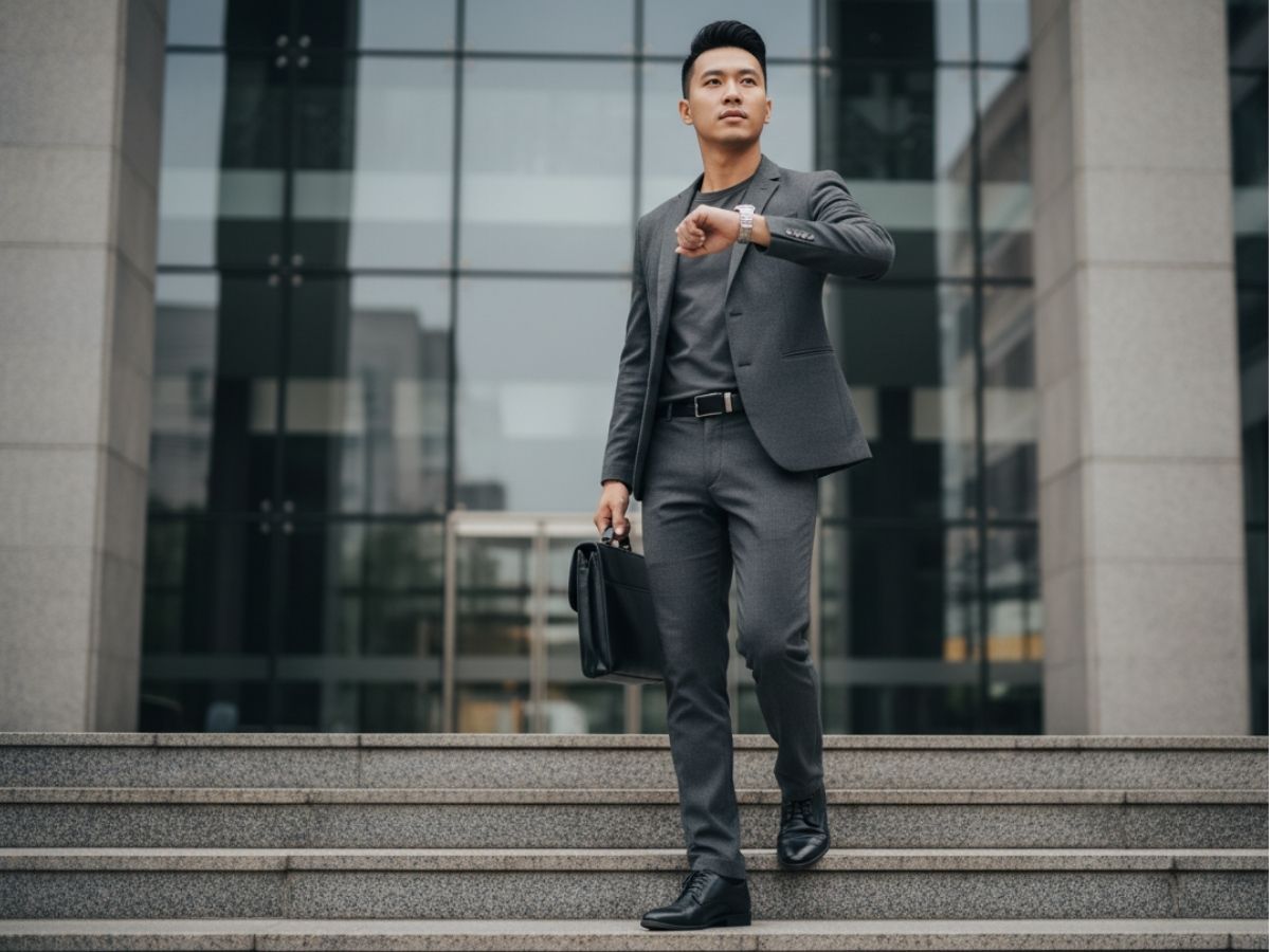 Áo thun trơn phối áo blazer phong cách smart casual