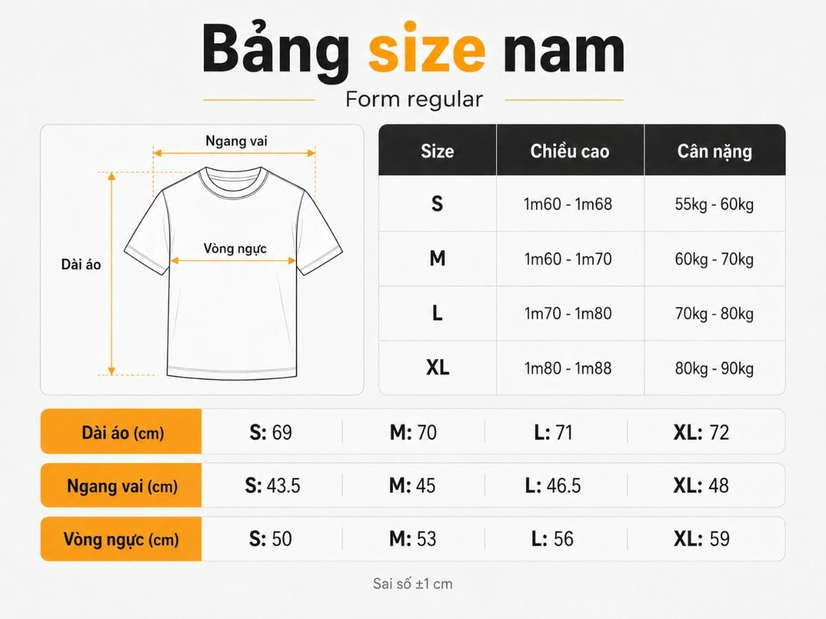 Bảng size áo nam theo số đo