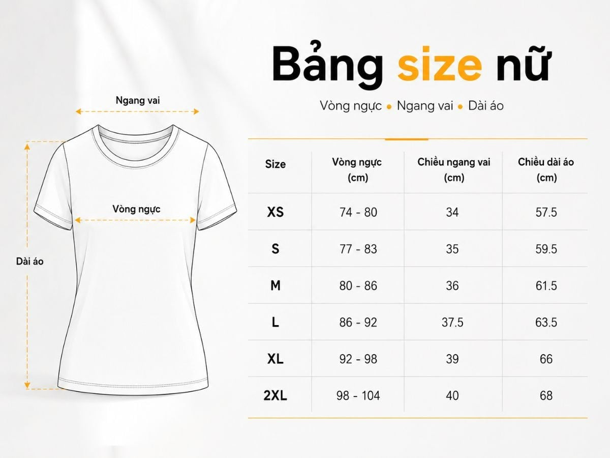 Bảng size áo nữ theo số đo