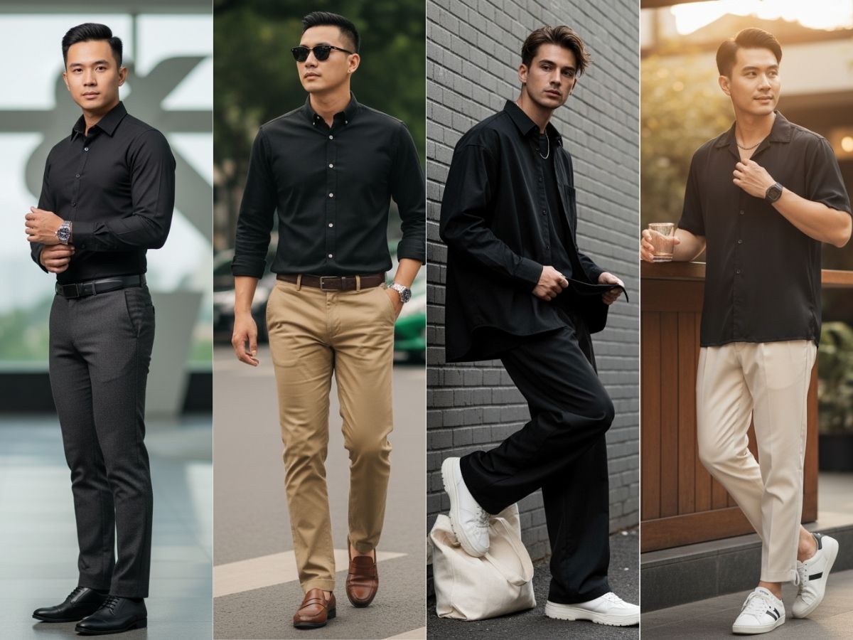  Chọn kiểu dáng áo sơ mi đen phù hợp hoàn cảnh, phong cách