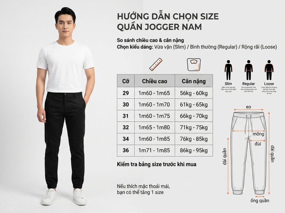 Chọn size quần jogger