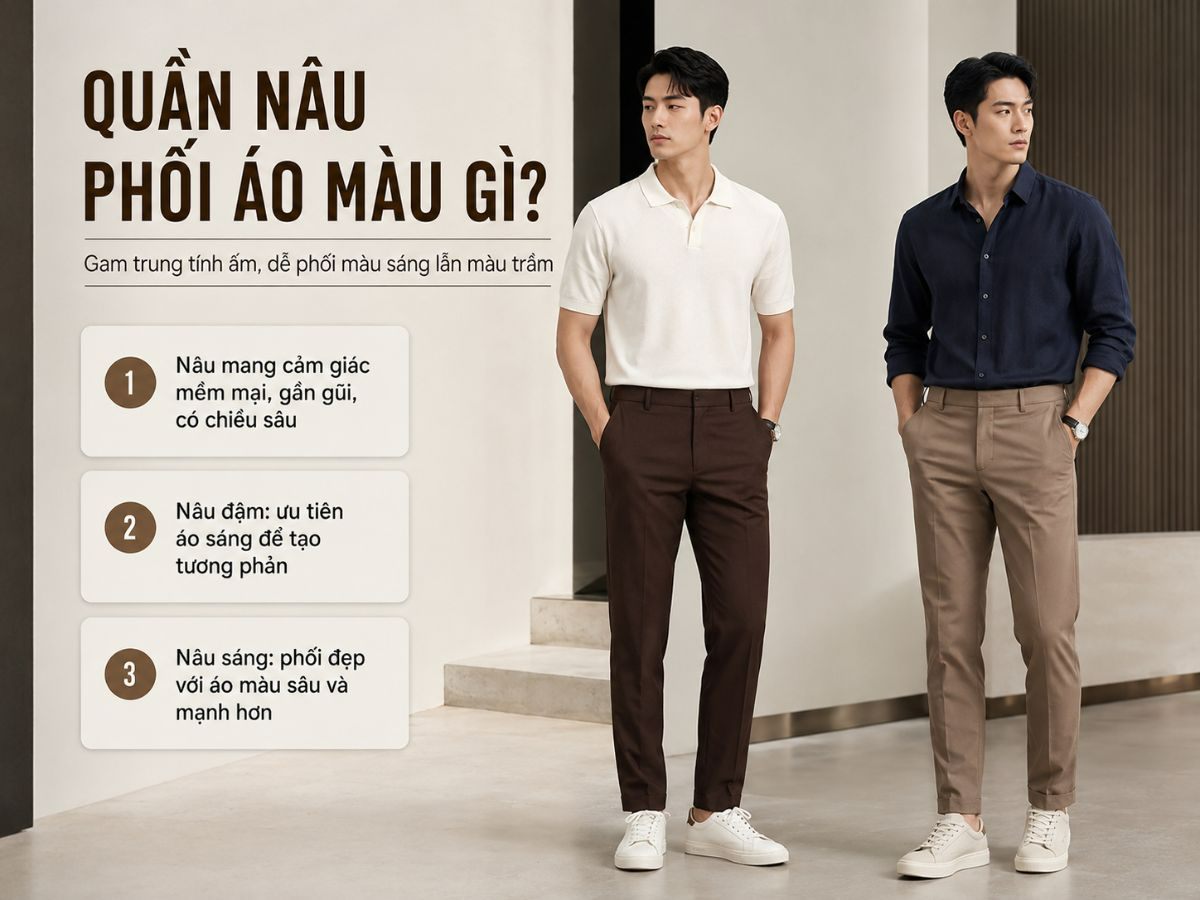 Chú ý sắc độ khi phối với quần nâu