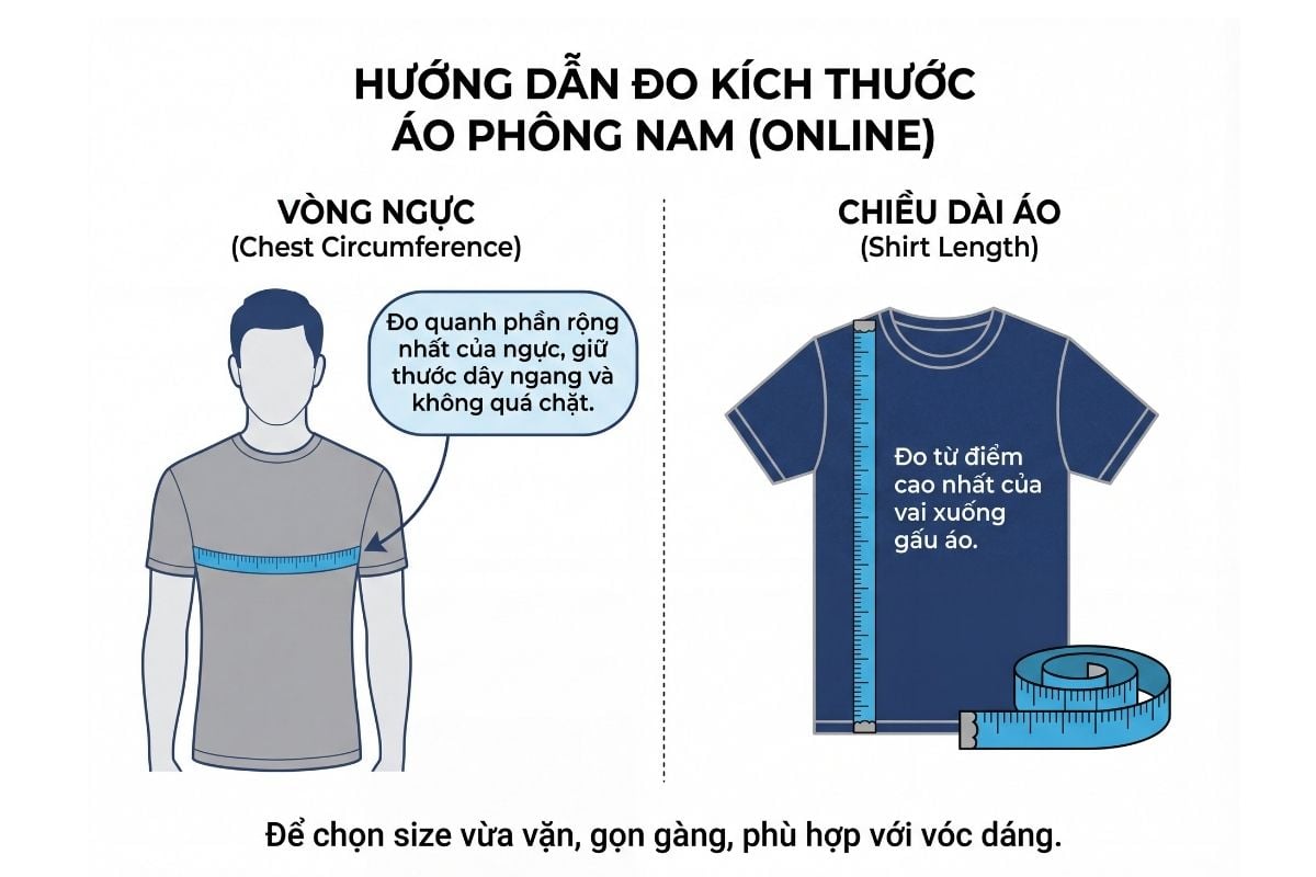 Đo kích thước chọn size áo thun nam