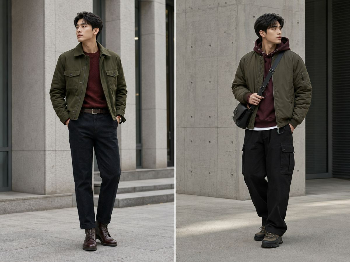 Đỏ phối với màu xanh olive vì đây là màu bổ túc cực hợp