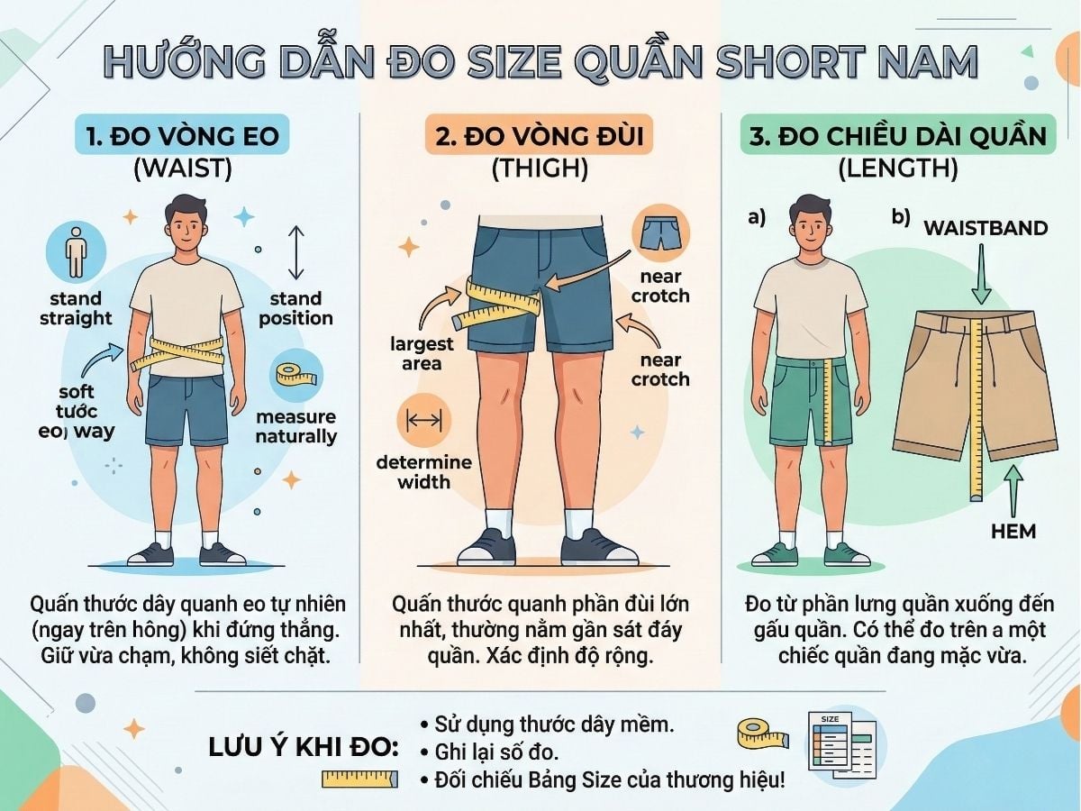 Hướng dẫn đo chọn size quần short