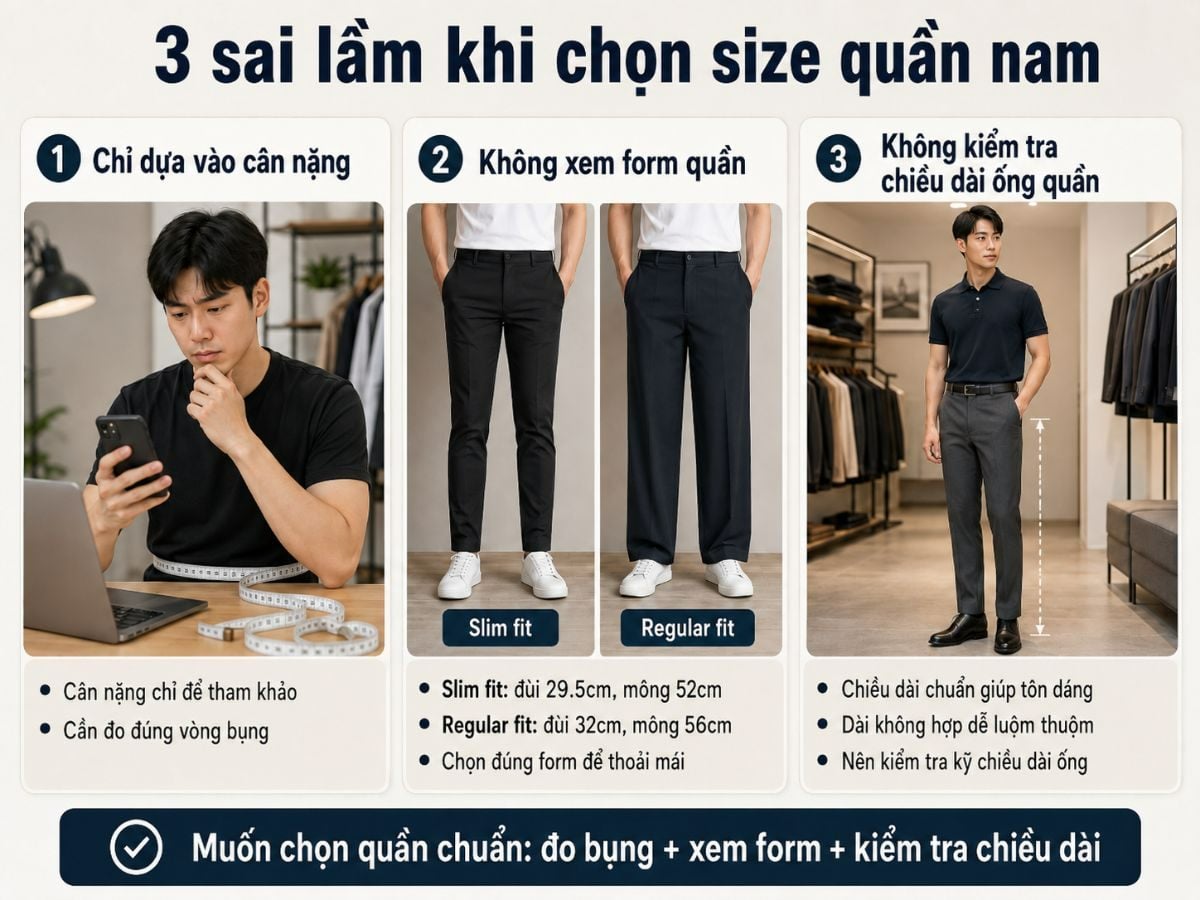 Lưu ý khi chọn size quần nam