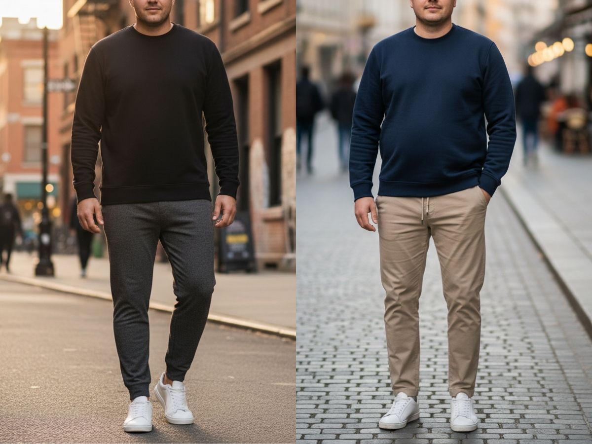 Nam béo bụng phối áo nỉ và quần jogger