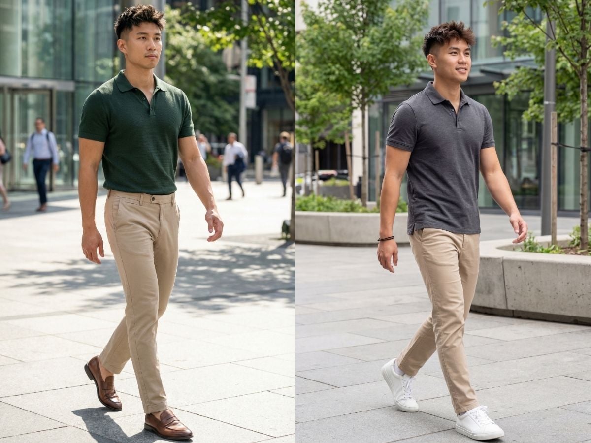 Nam thấp nên chọn kaki form slim hoặc ống đứng