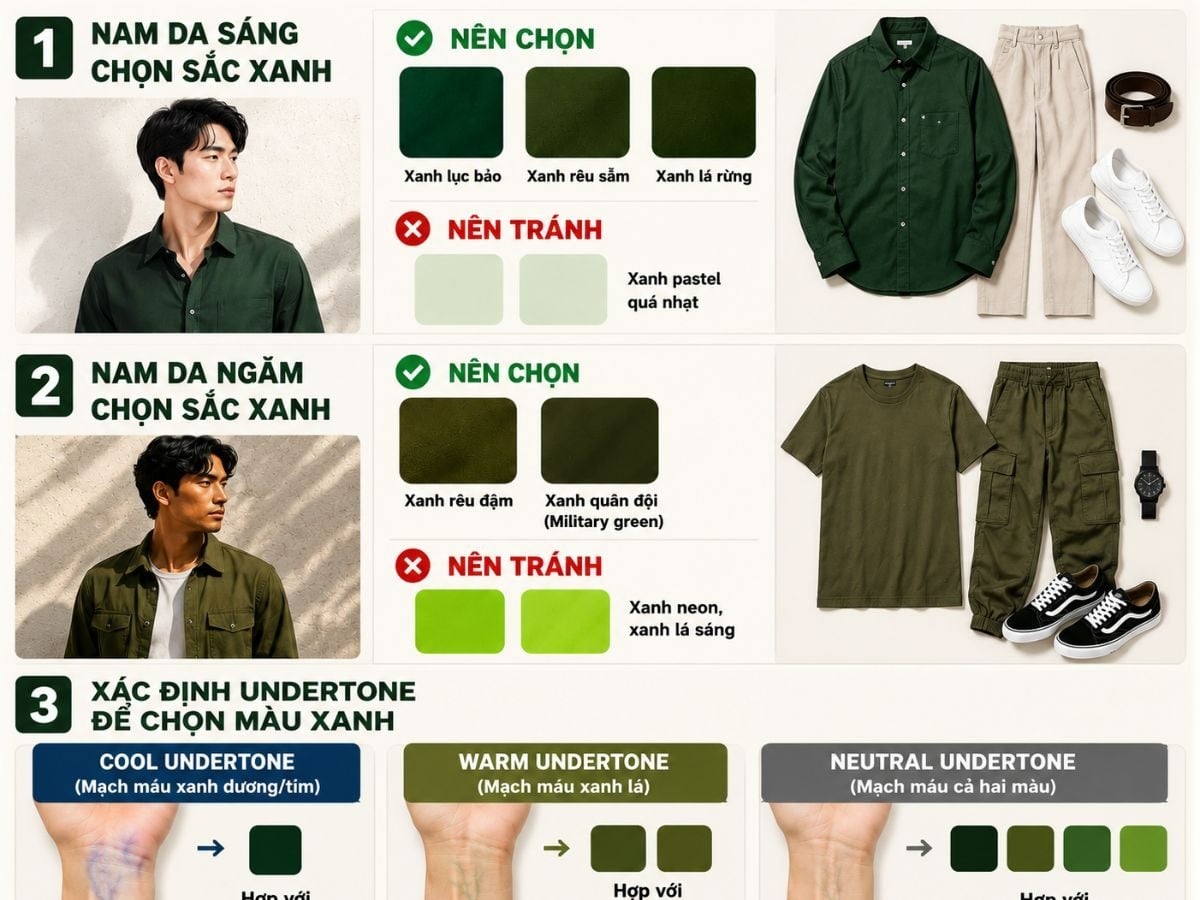 Nguyên tắc khi phối đồ áo màu xanh lá