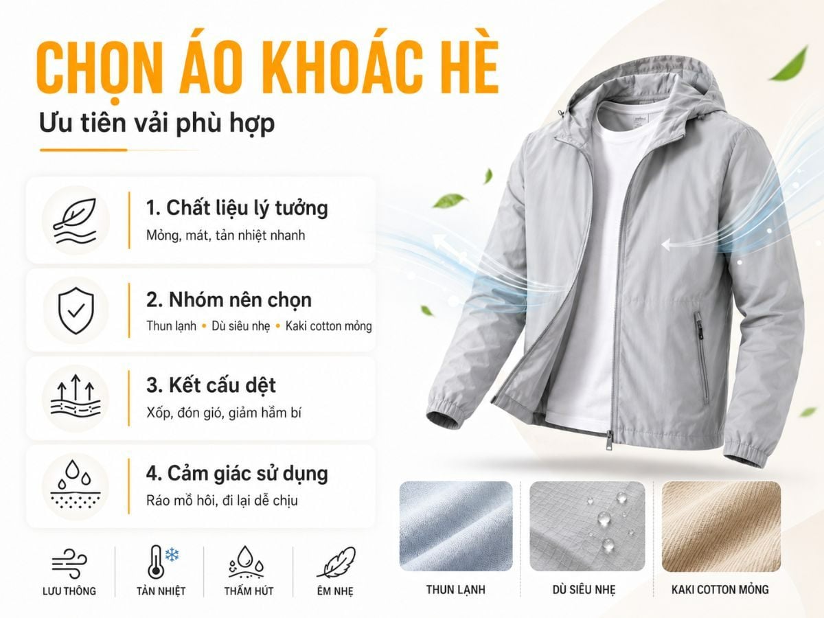 Chất liệu mỏng nhẹ và ít lớp lót phù hợp hơn với thời tiết nóng
