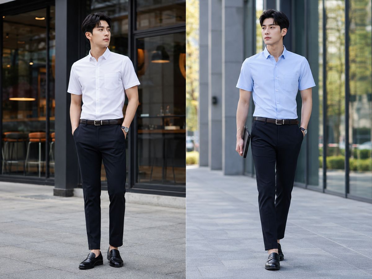 Outfit chỉn chu lịch lãm với áo sơ mi tay ngắn