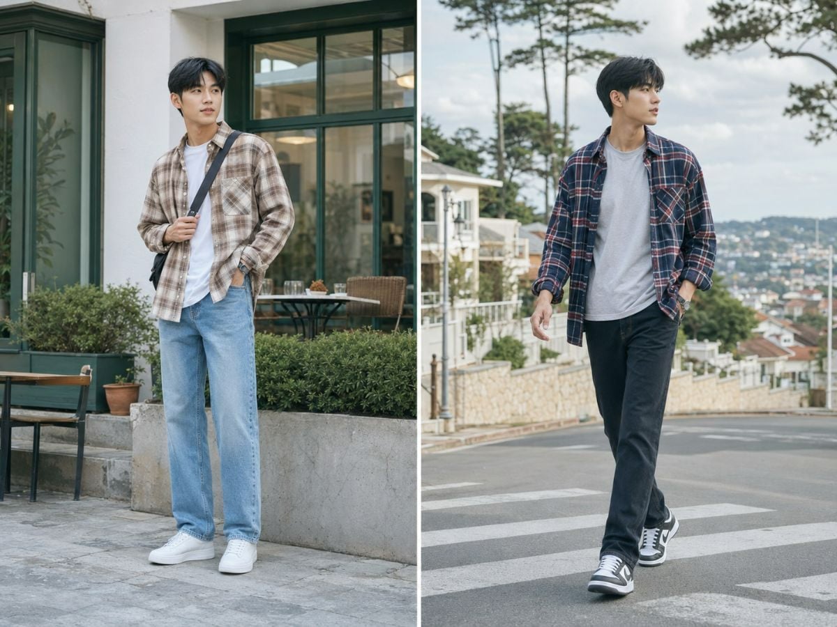 Flannel tông trầm phù hợp với không gian gỗ và cây xanh tại Đà Lạt