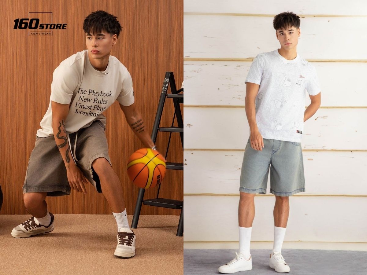 Outfit quần short jean nam phối áo thun