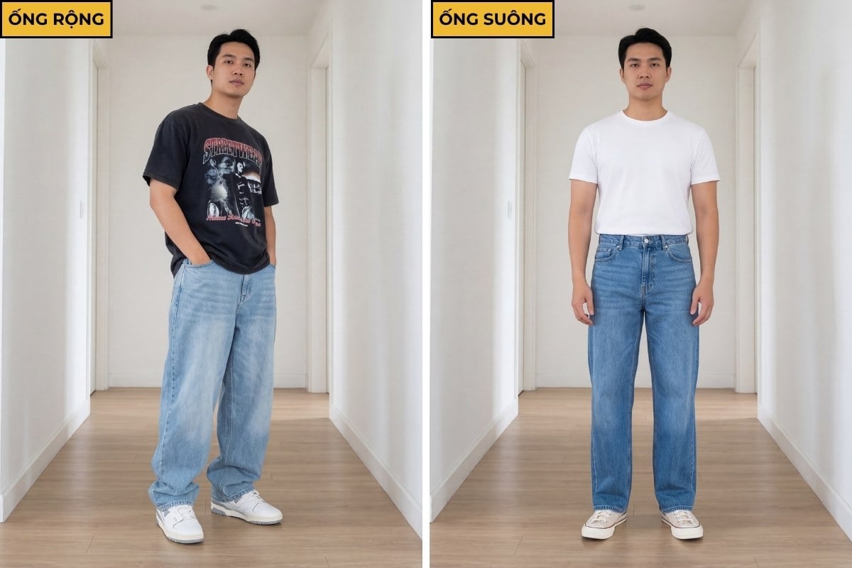 Phân biệt quần jeans ống rộng và ống suông