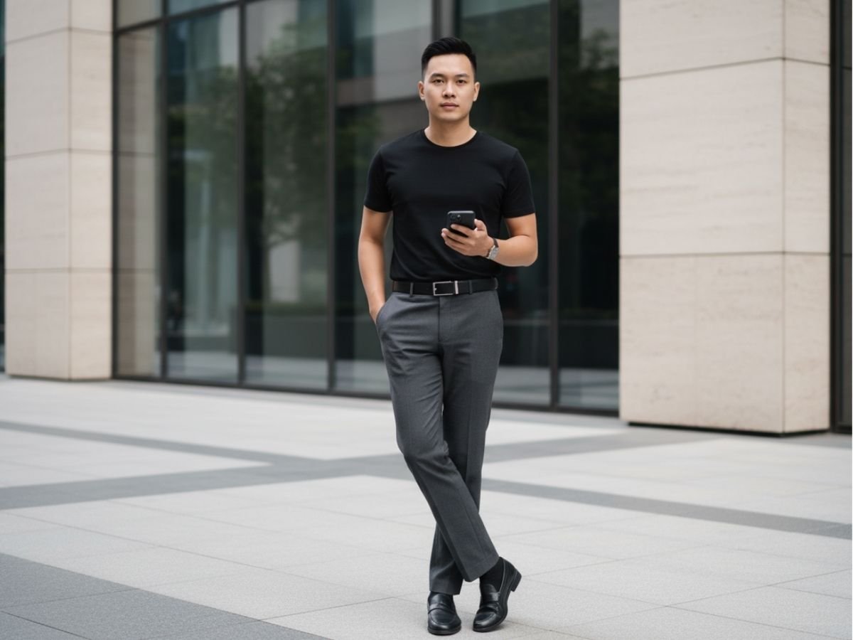 Outfit smart casual áo thun và quần tây