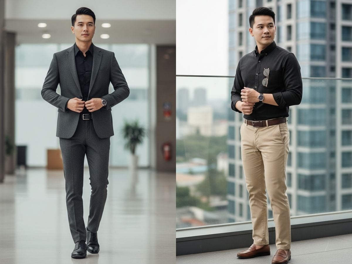  Phối đồ công sở với áo sơ mi đen nam