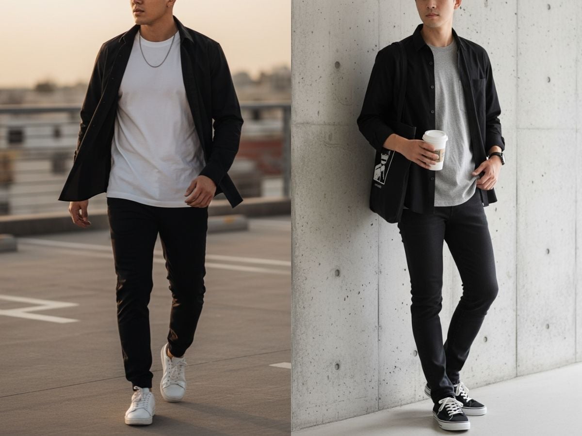  Phối đồ layer cùng sơ mi đen nam