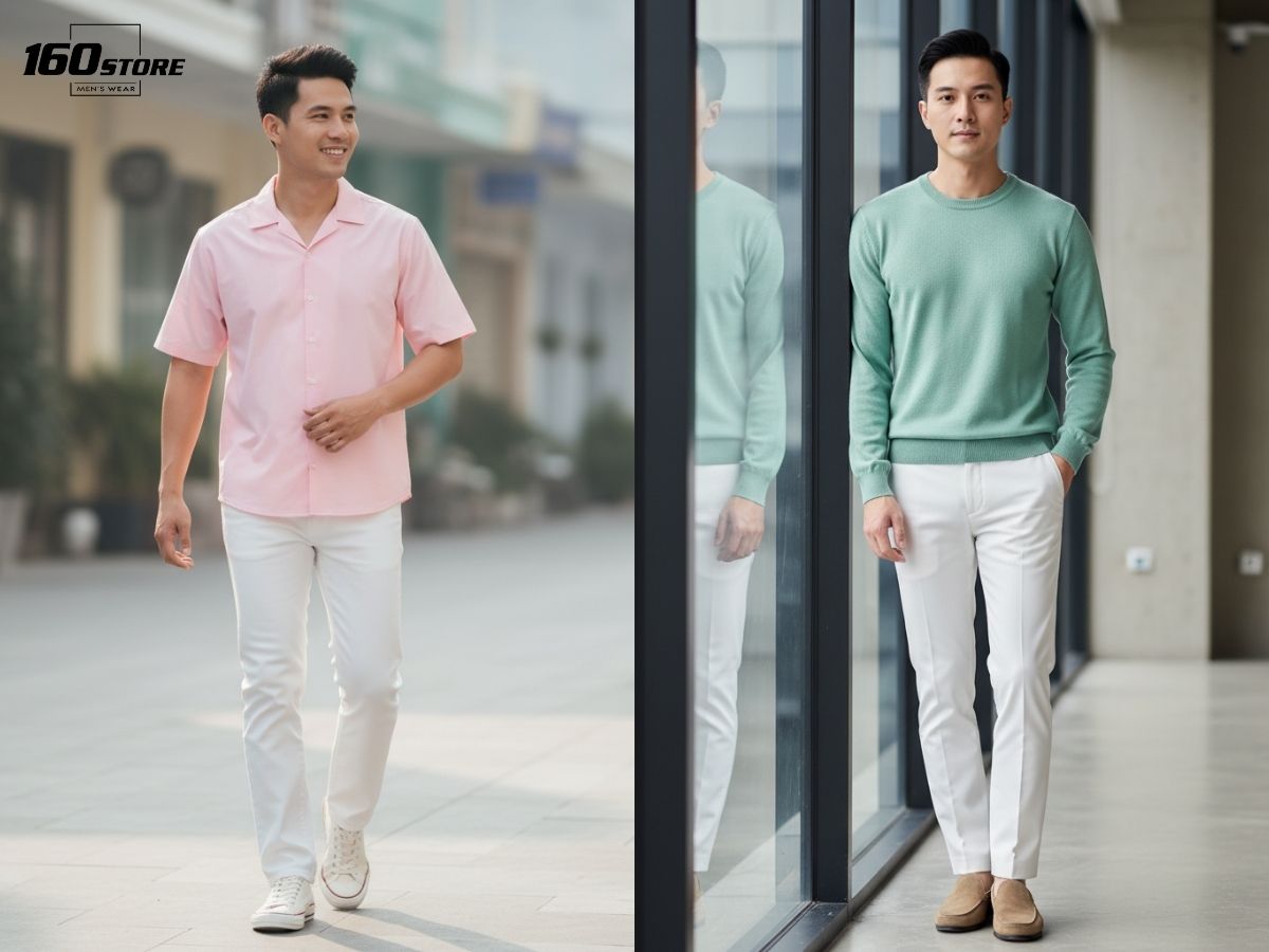 Quần trắng phối áo màu pastel