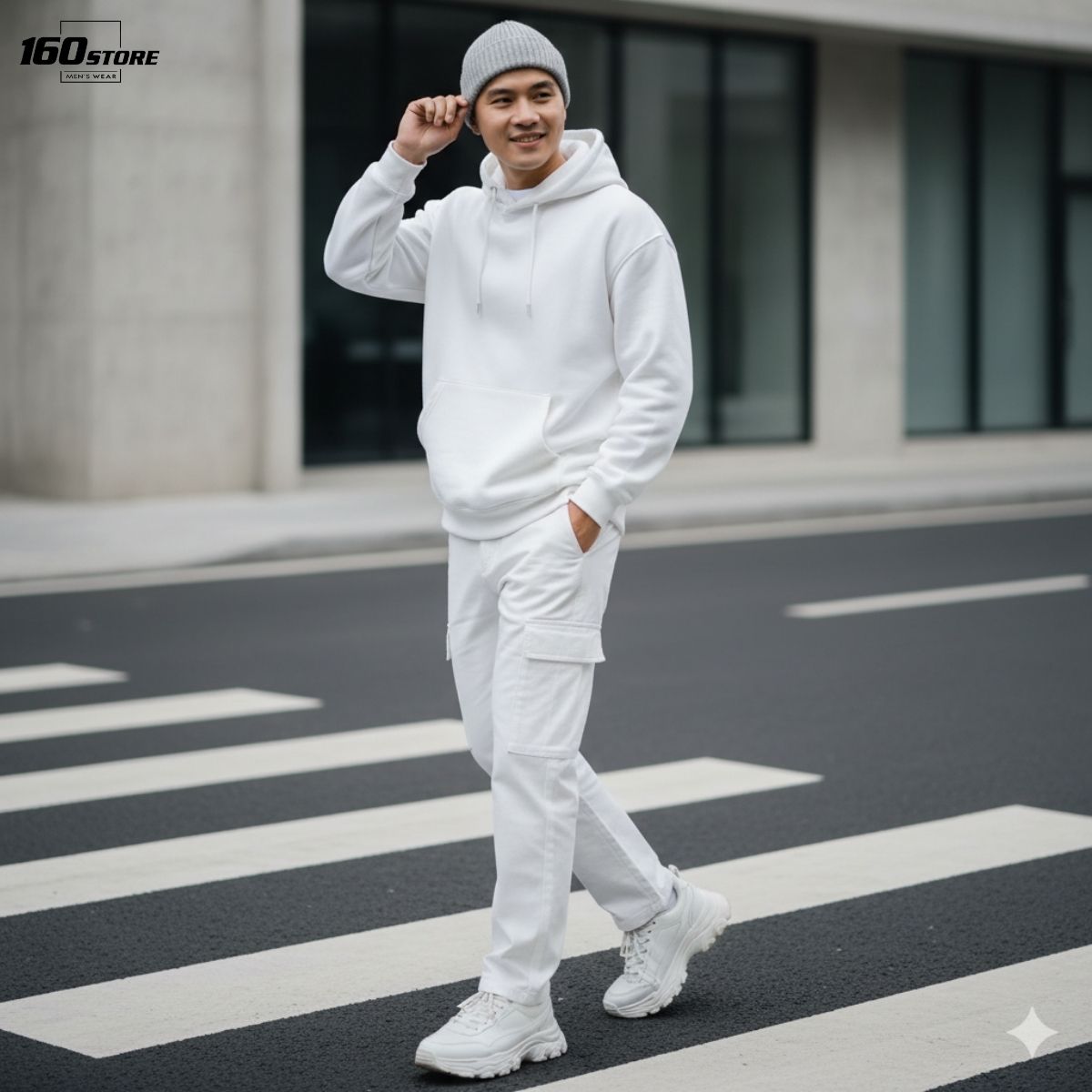 Phong cách street style với áo hoodie và quần dài cargo